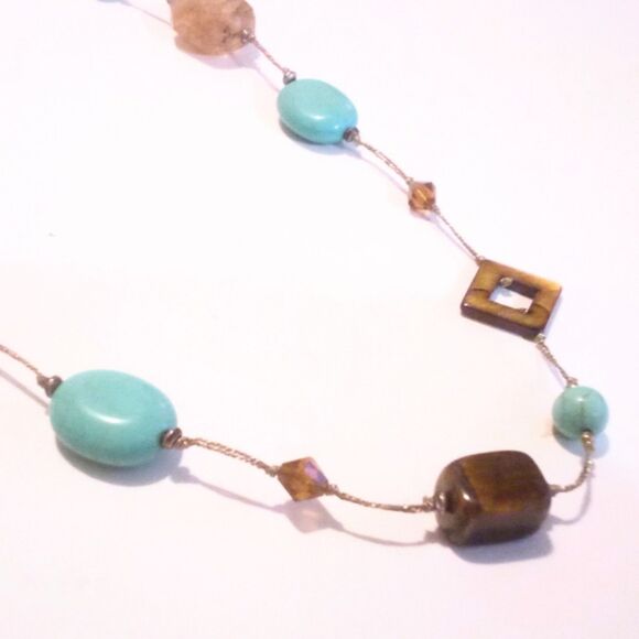 Premier Designs Jewelry - Premier Designs Howlite Tigers Eye Beaded Station Chain Necklace *